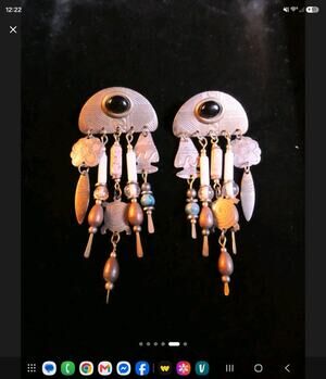 vintage Tabra artisan bohemian mixed-material dangle earrings